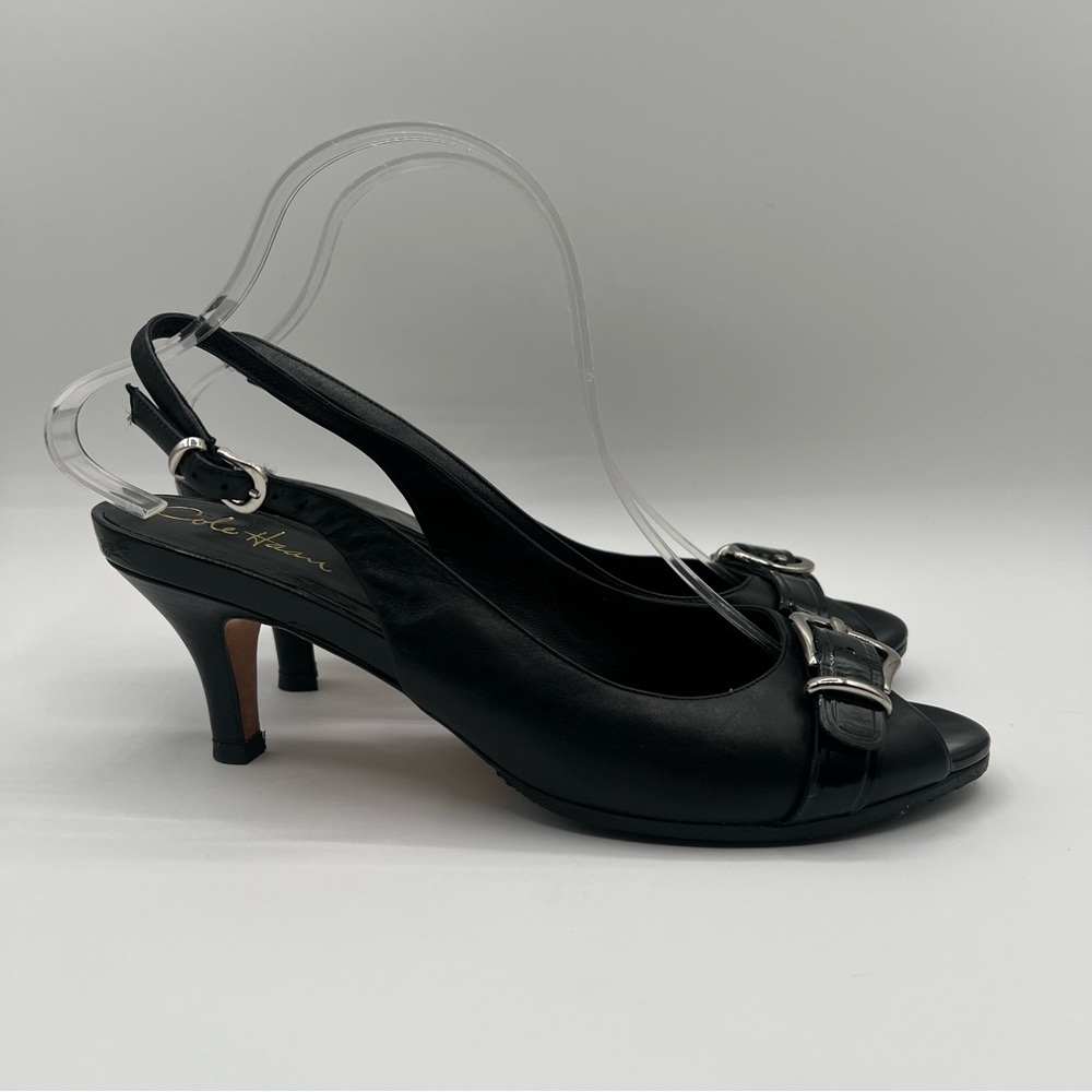 Cole  Haan Peep Toe Nike Air Black Slingback Size 10B